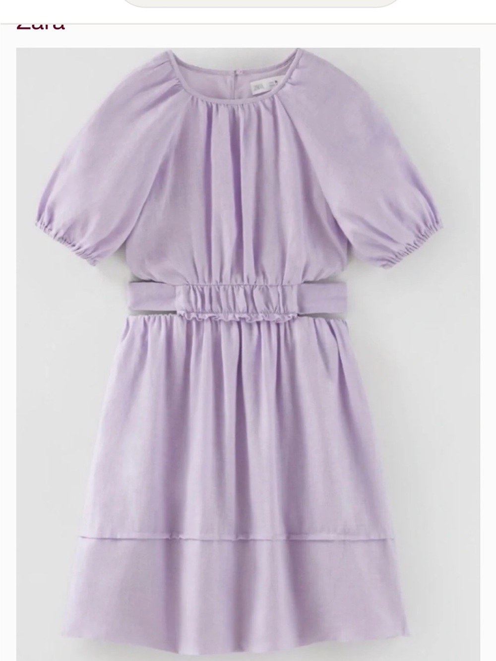 Zara Girls' Lilac Linen Puff-Sleeve Cut Out Dress 11/12